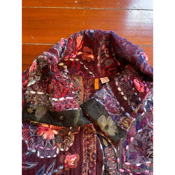 SAINU Wool Embroidered Boho Coat Jacket Burgundy Floral Paisley Size M - Picture 11 of 13
